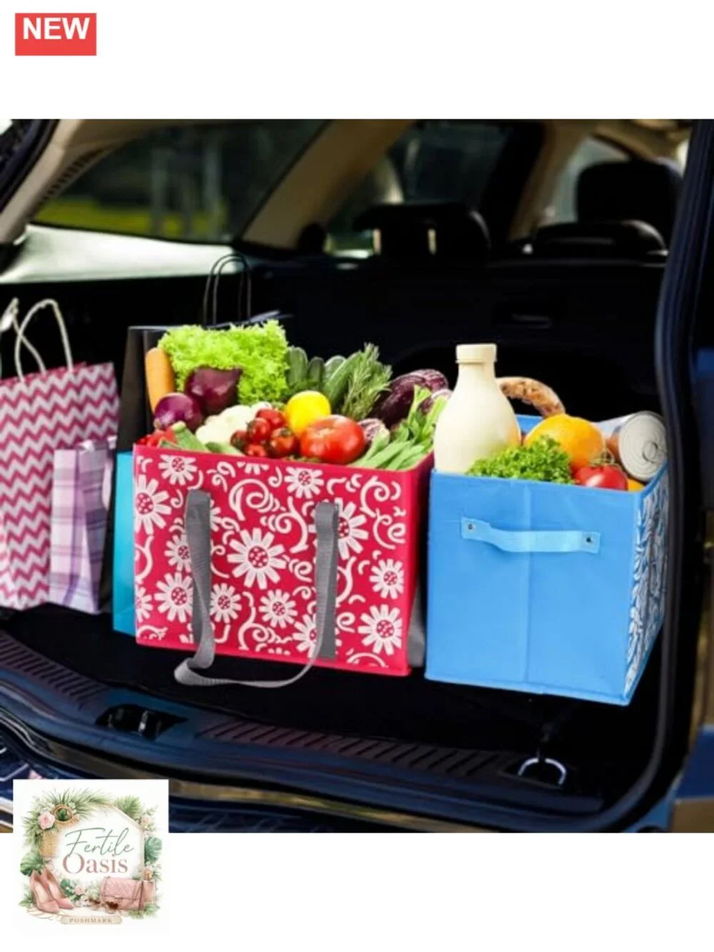 Reusable Grocery Bags Tote Storage Box Collapsible Heavy Duty 50lbs Foldable